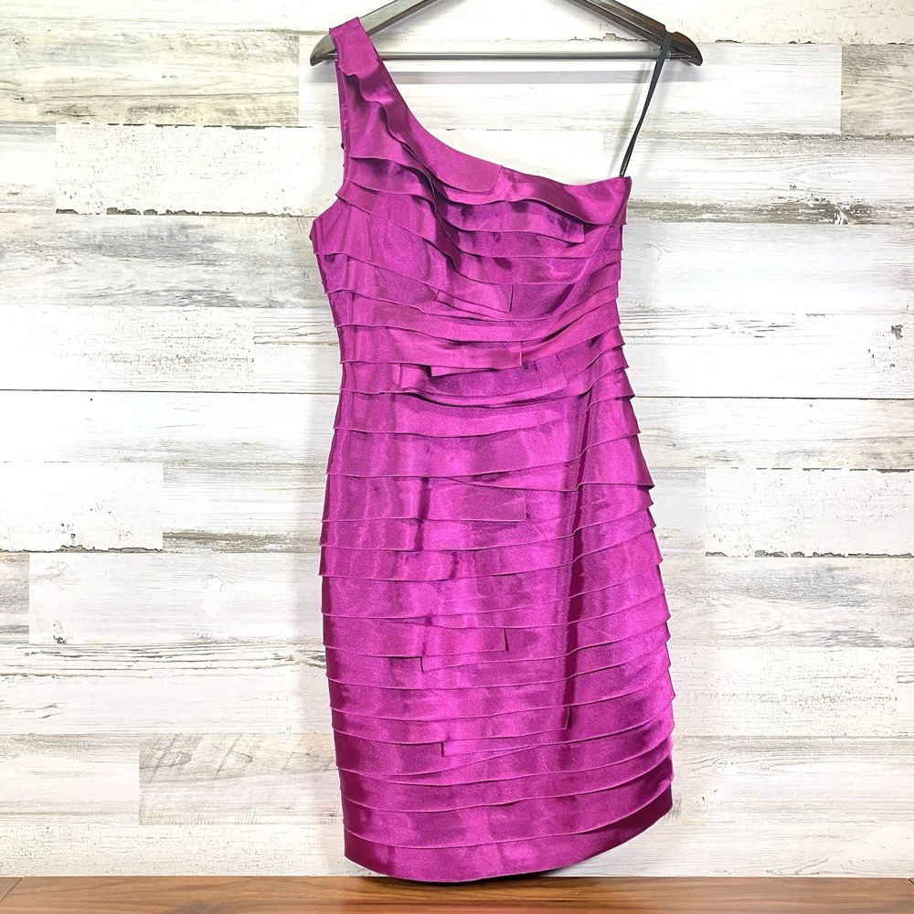 bebe Womens Fuschia Hot Pink One Shoulder Tiered Bodycon Dress‎ Size S